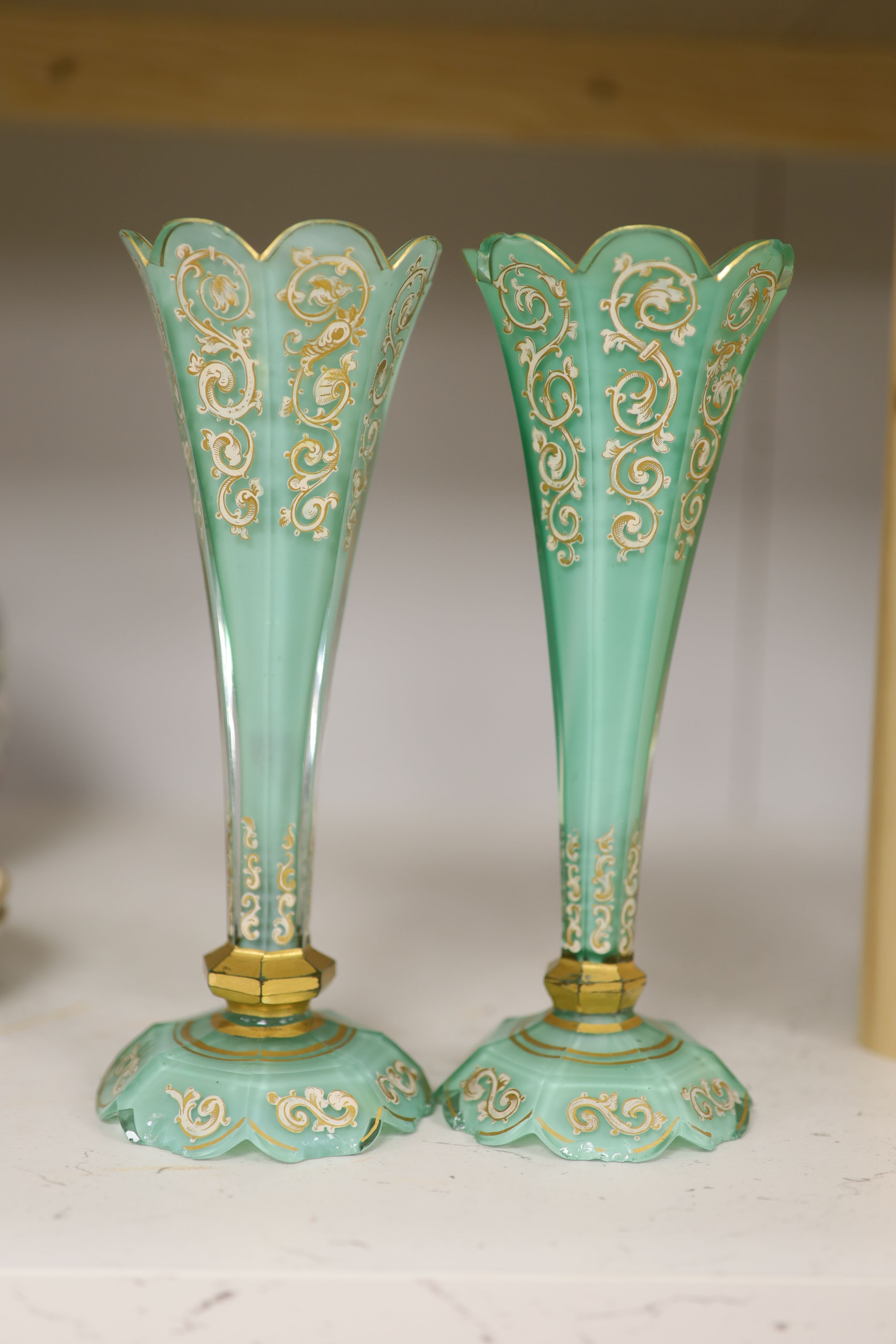 A pair of late 19th century Bohemian cased glass vases, height 21cm